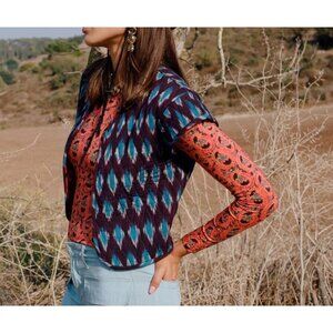 Desert Queen Keziah Cap Sleeve Doublet Vest Purple Ikat Print Size 34 XS